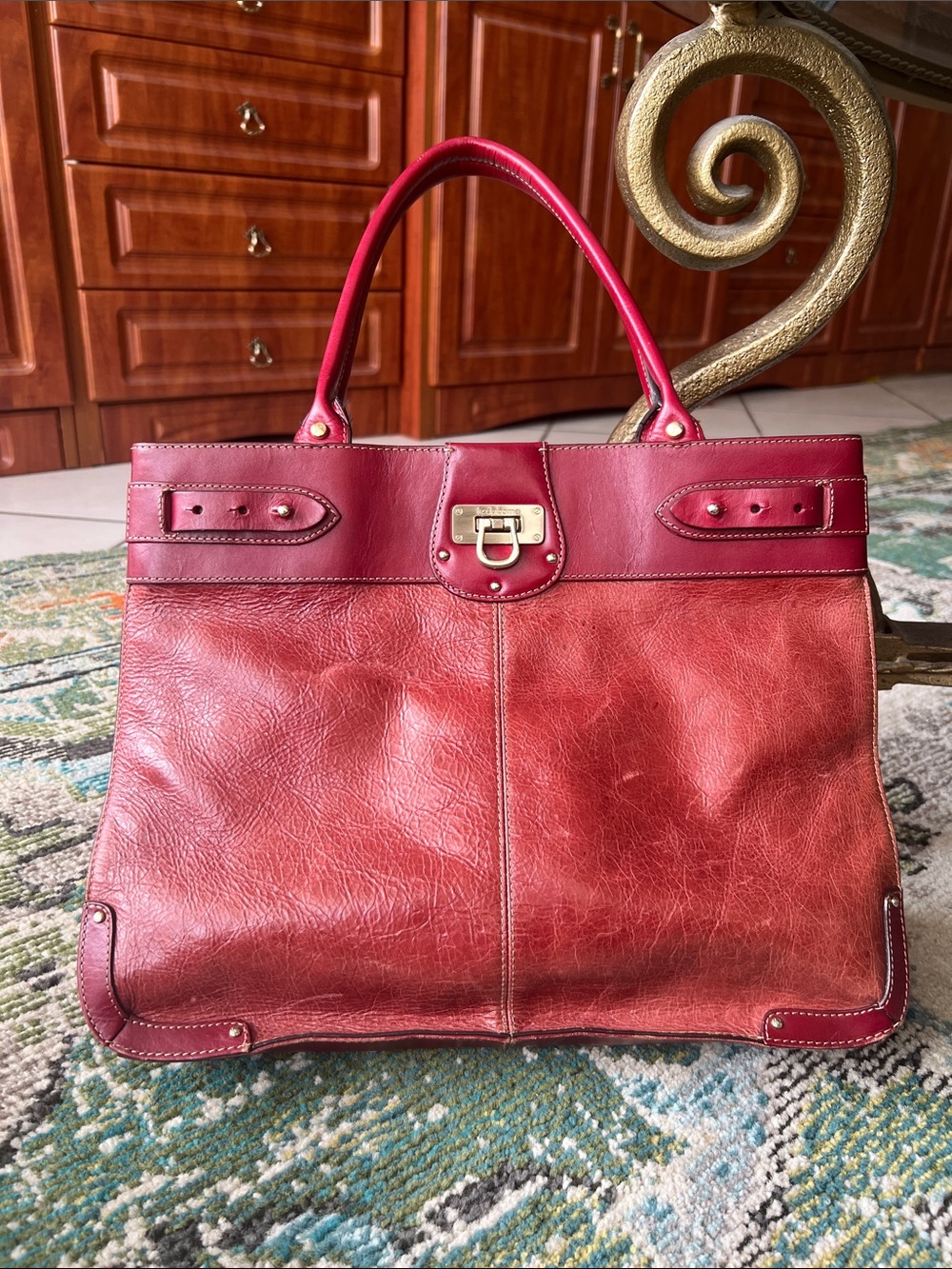 Liz Claiborne Red Leather Top-Handle Tote Bag